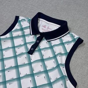 Lillie Green Sleeveless Golf Polo Shirt Womens Large White Green Collared Check